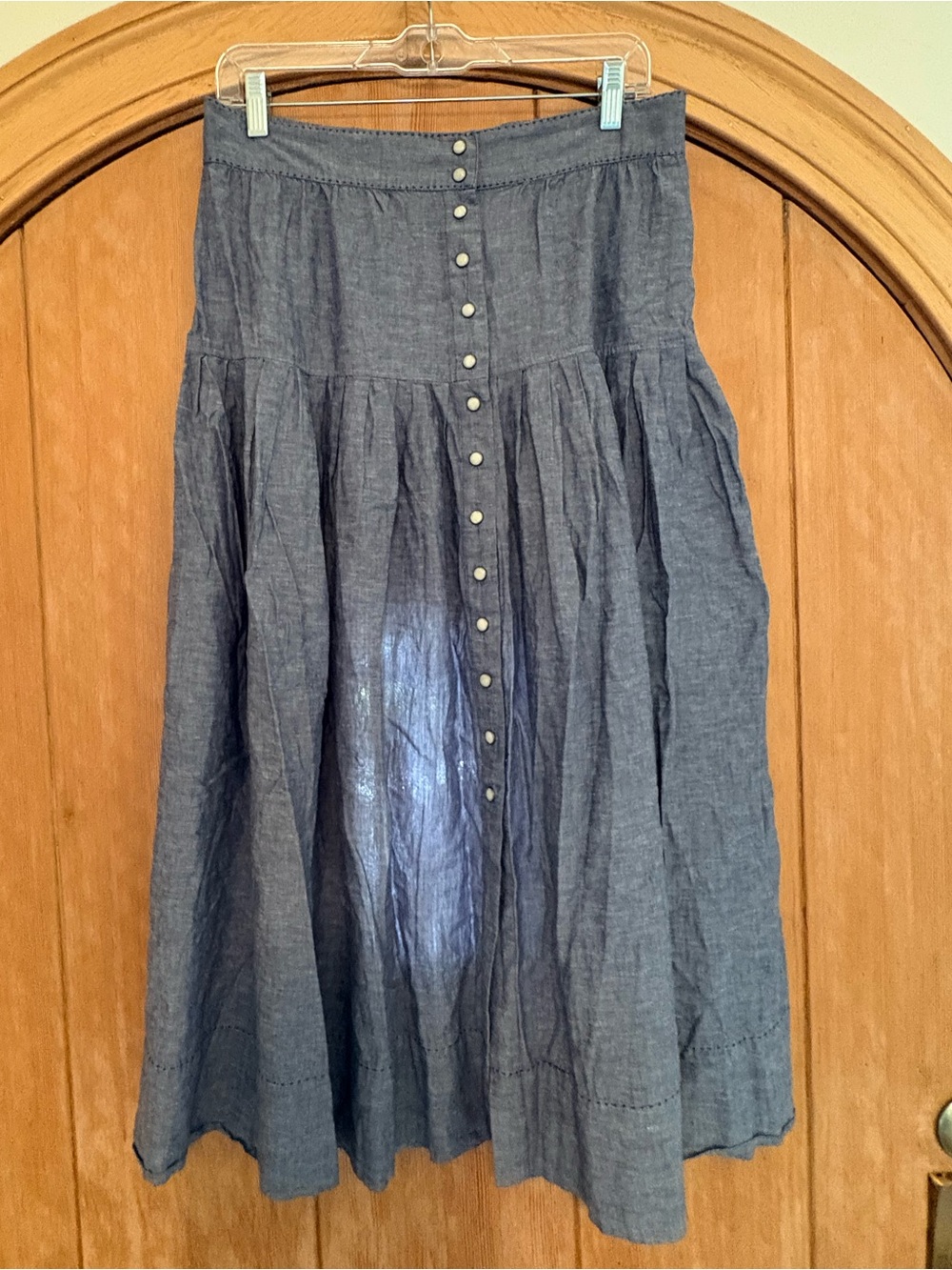 The Great. The Western Highland Skirt in Navy Chambray, 3